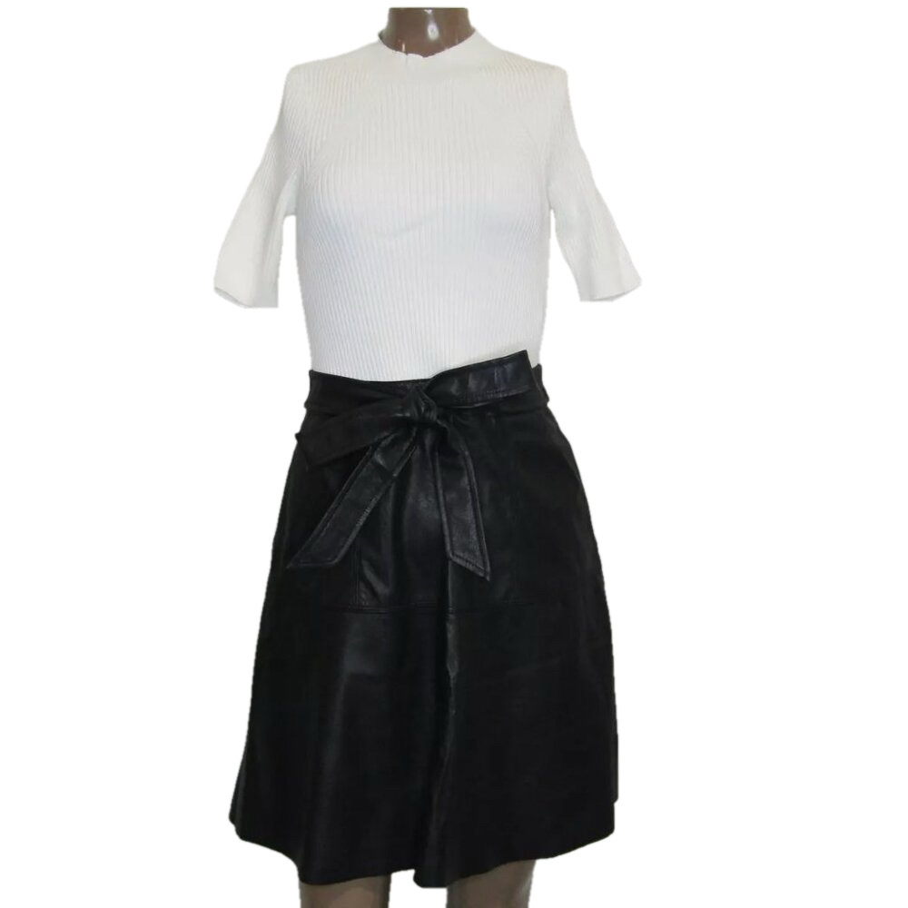 NEW TED BAKER Mini Dress Black Oliyia Knit Top Faux Leather Skirt Size 12